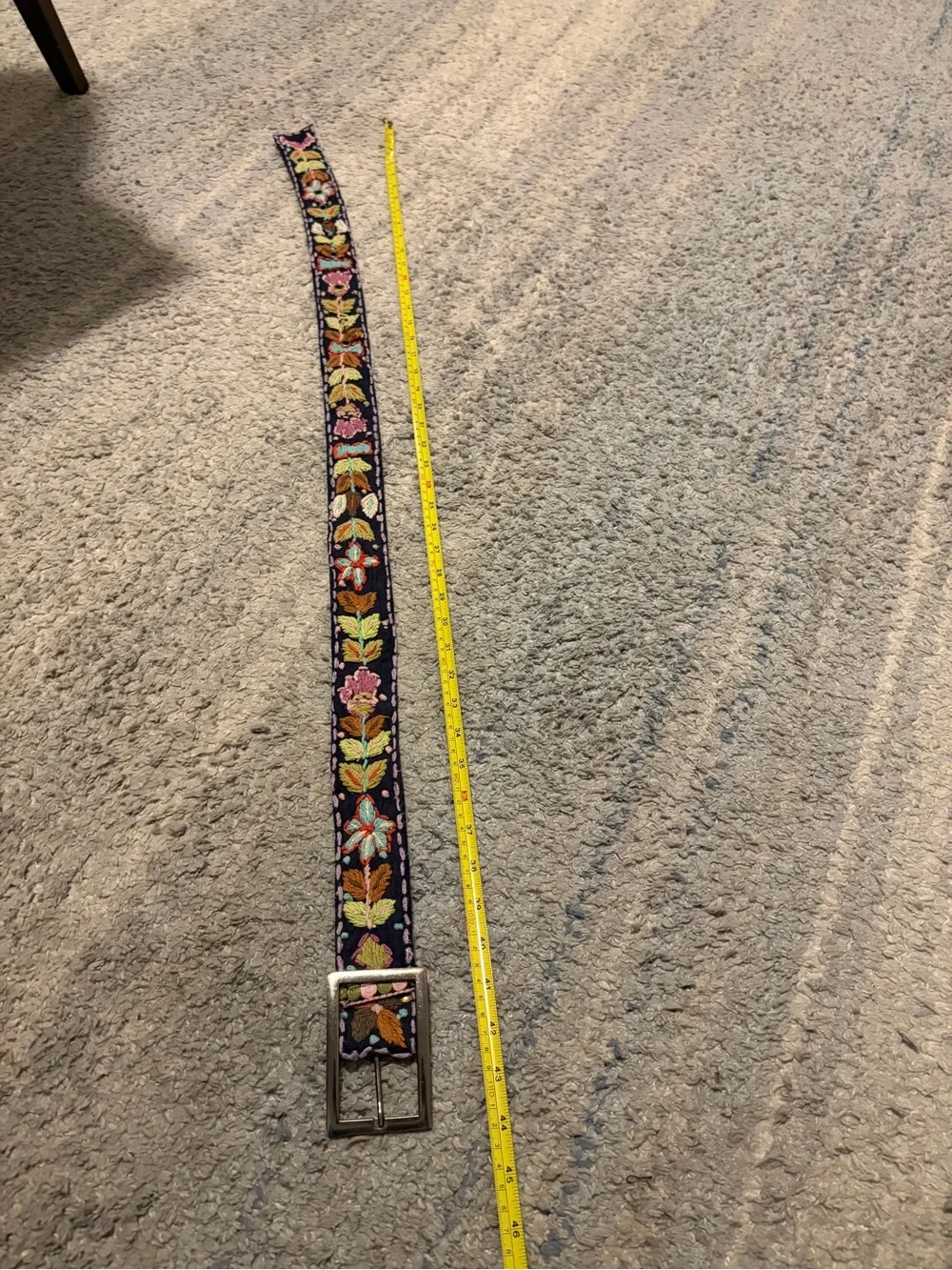 Vintage Boho Embroidered Cotton Belt Navy Blue Floral Folk Art Cottagecore 45